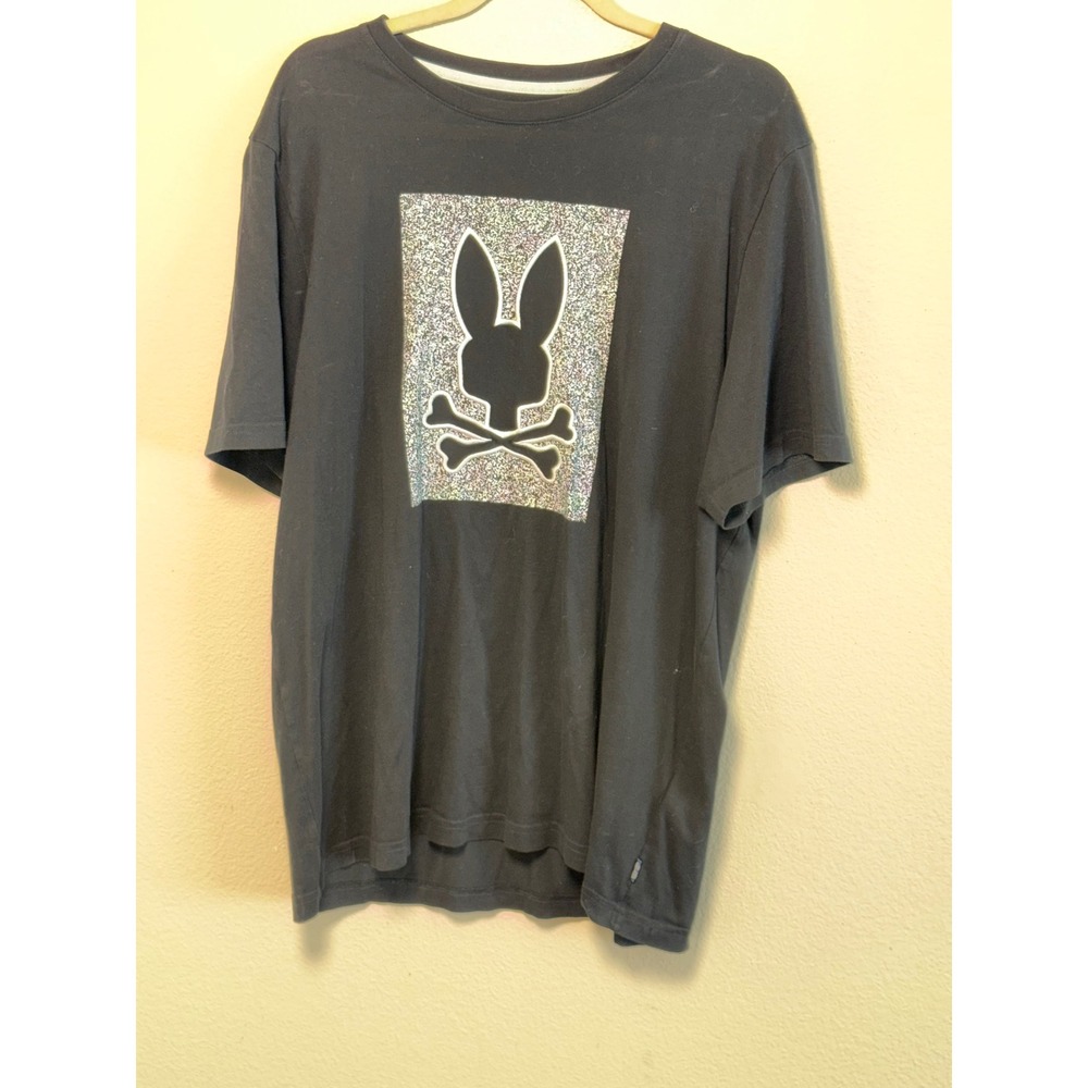 Psycho Bunny Mens Black Pima Cotton Graphic Logo T-Shirt B6U247B2TS Size 8 XXL